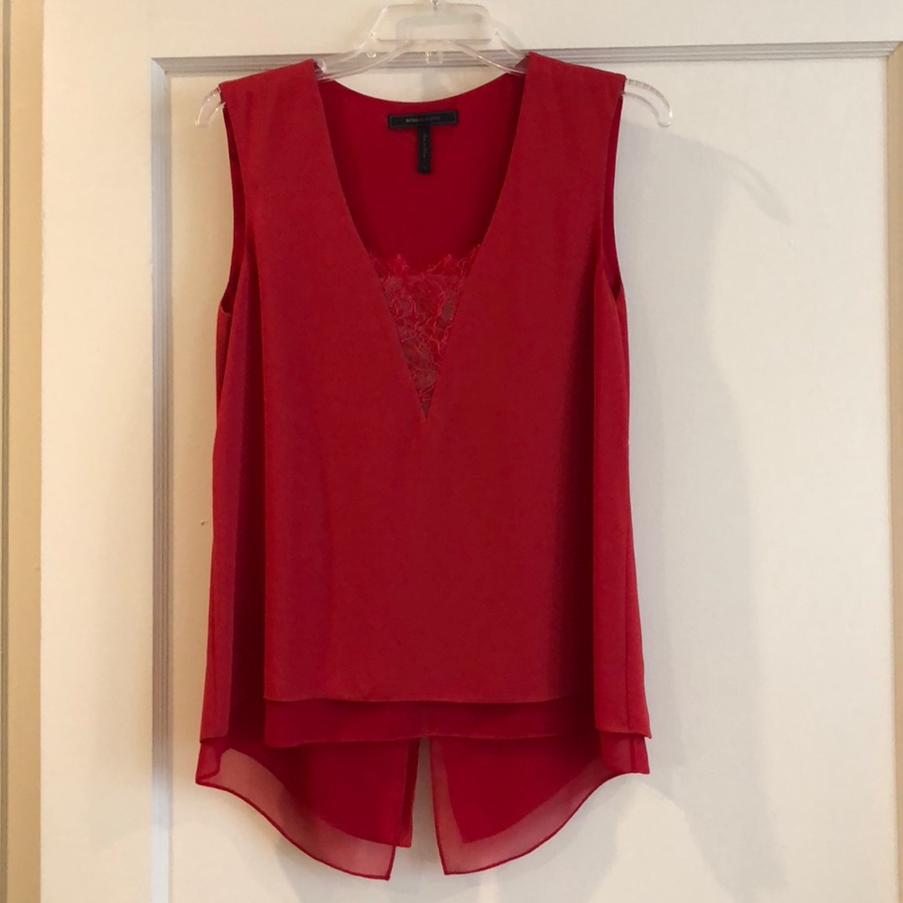 BCBG red silk top. Size S.